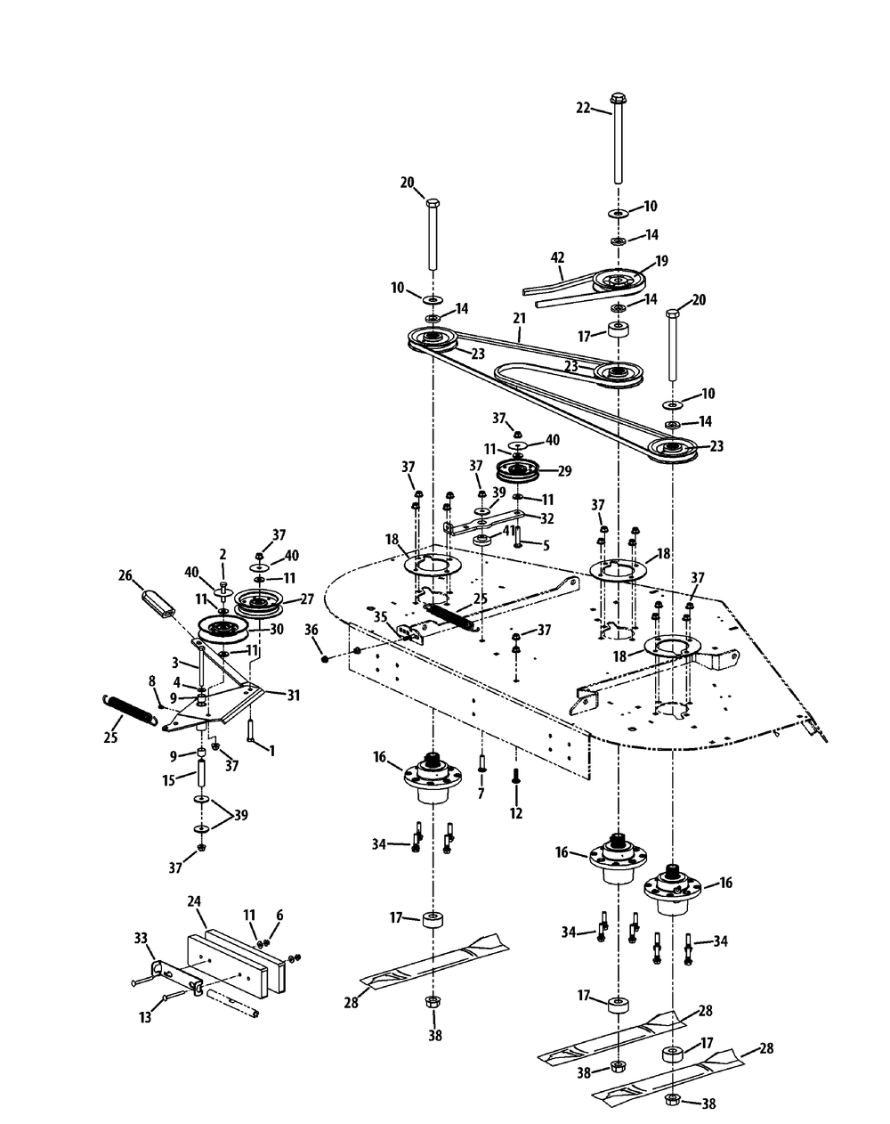 Spindle Assembly 60-Inch Diagram and Parts List for S6032-D 53BY8DU6750-312HP Cub Cadet Lawn Tractor